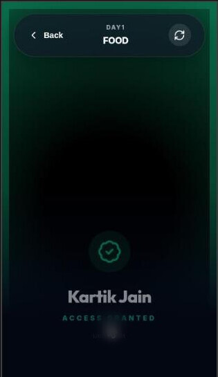 Access granted screen showing a participant name after a successful scan